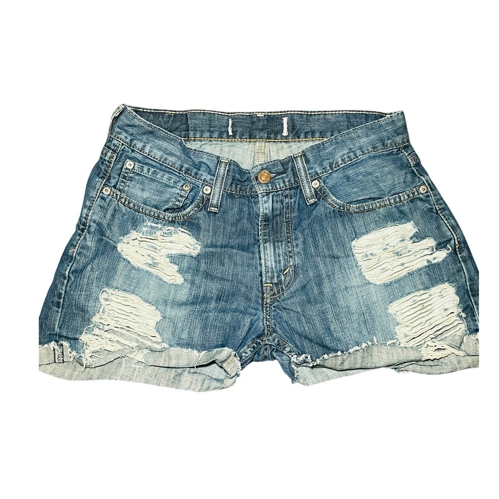 Levi's Distressed Denim Cut Off Shorts Womens 29 Medium Wash Ripped Frayed Hem